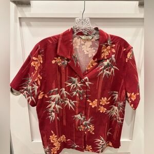 Tropical Bamboo Print Camp Shirt - Red